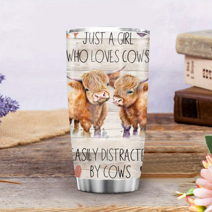 Charming Highland Cow Tumbler - 20oz Stainless Steel Travel Mug, Cute Scottish Cow & Floral Design, Insulated Coffee Cup - Perfect Christmas Gift for Women