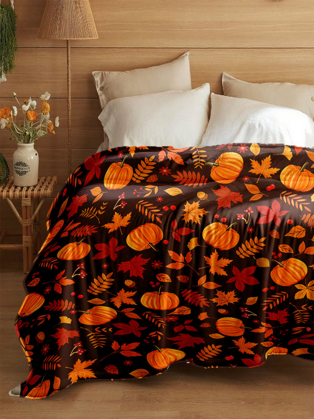 Cozy Autumn Pumpkin Leaf Blanket - Ultimate Soft & Warm Throw for All Seasons, Perfect Fall Gift for Bed, Sofa, Camping & Travel