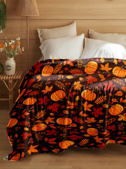 Cozy Autumn Pumpkin Leaf Blanket - Ultimate Soft & Warm Throw for All Seasons, Perfect Fall Gift for Bed, Sofa, Camping & Travel