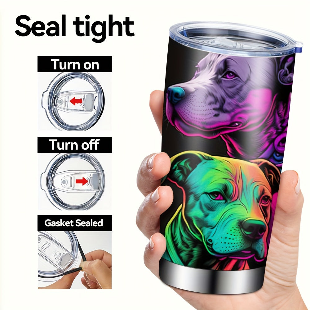 Colorful Dog Print Travel Mug - 20oz Insulated Stainless Steel Tumbler for Hot & Cold Drinks, Reusable & Fits Most Cup Holders - Perfect Pet Lover Gift for Christmas, Thanksgiving, Birthdays