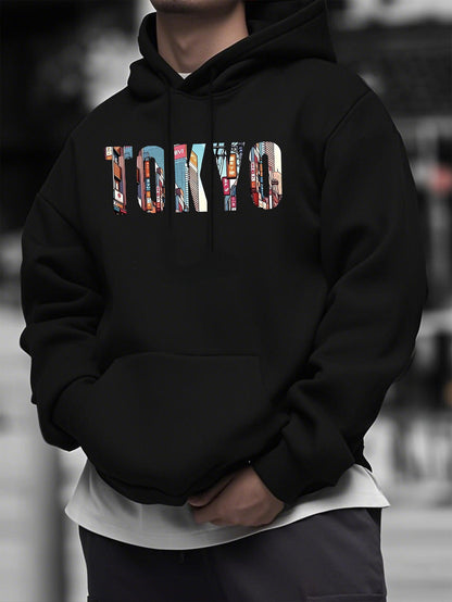 Urban Geometric Print Hoodie - Men's Signature Casual Pullover, Stylish Regular Fit for Everyday