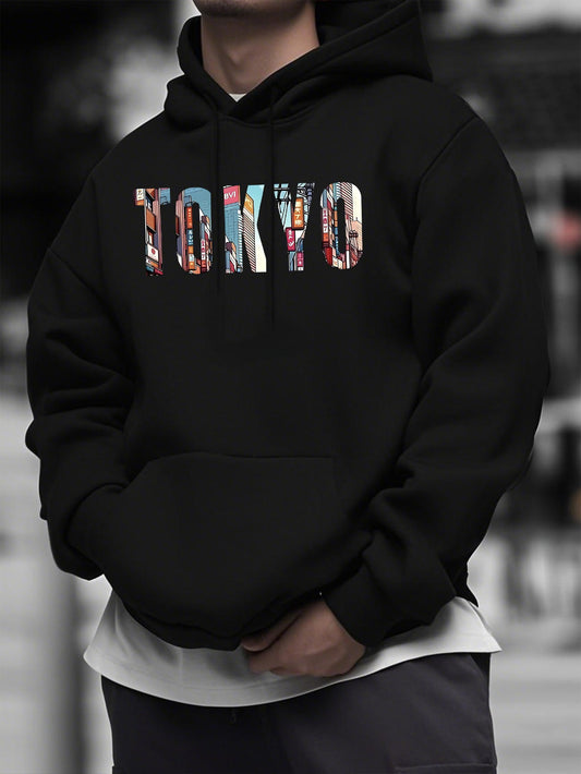 Urban Geometric Print Hoodie - Men's Signature Casual Pullover, Stylish Regular Fit for Everyday
