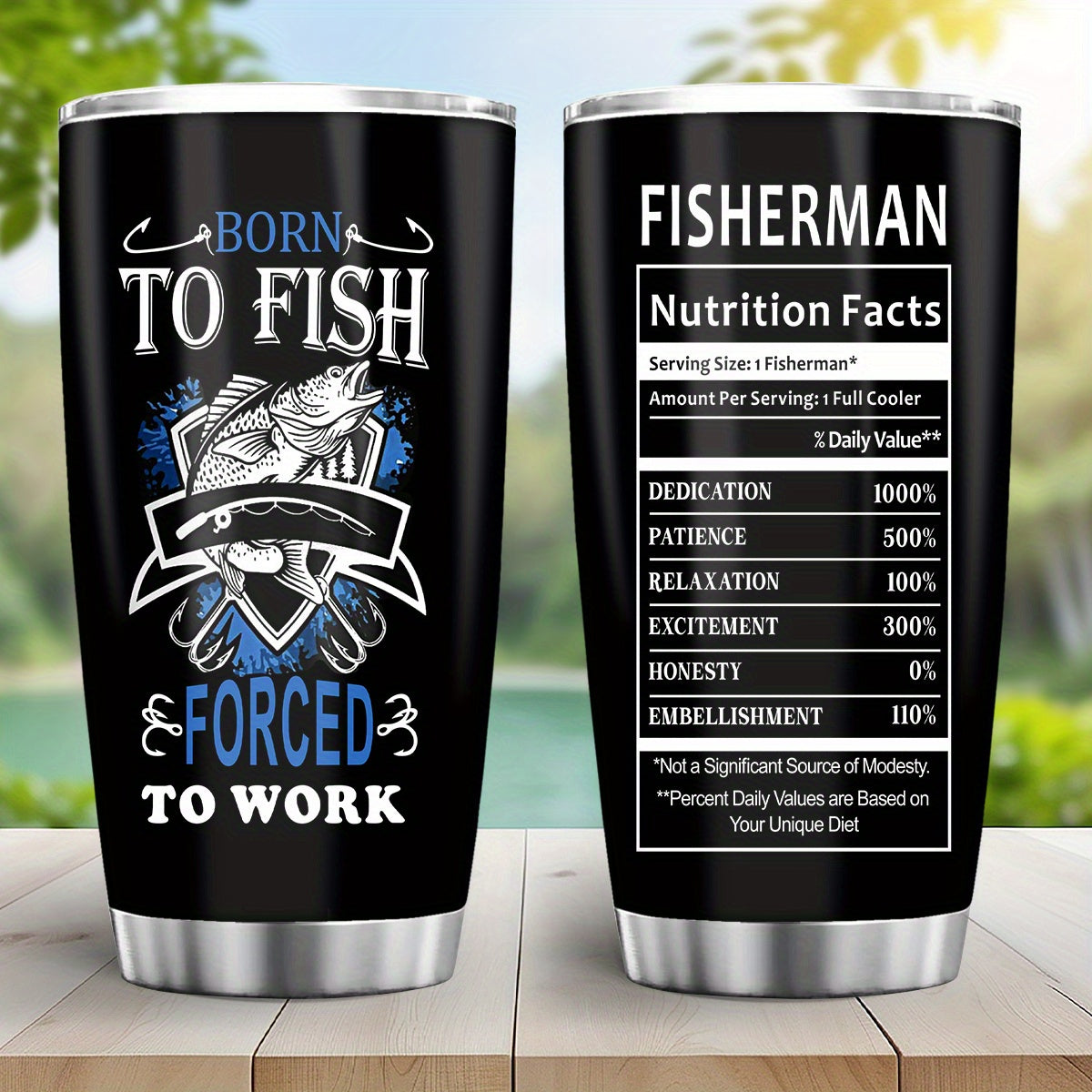 Fishing Tumbler 20oz Insulated - Stainless Steel Cup with Emblem, No Electricity Décor Gift for Fishermen - Christmas, Halloween, Thanksgiving Present for Dad, Men, Anglers