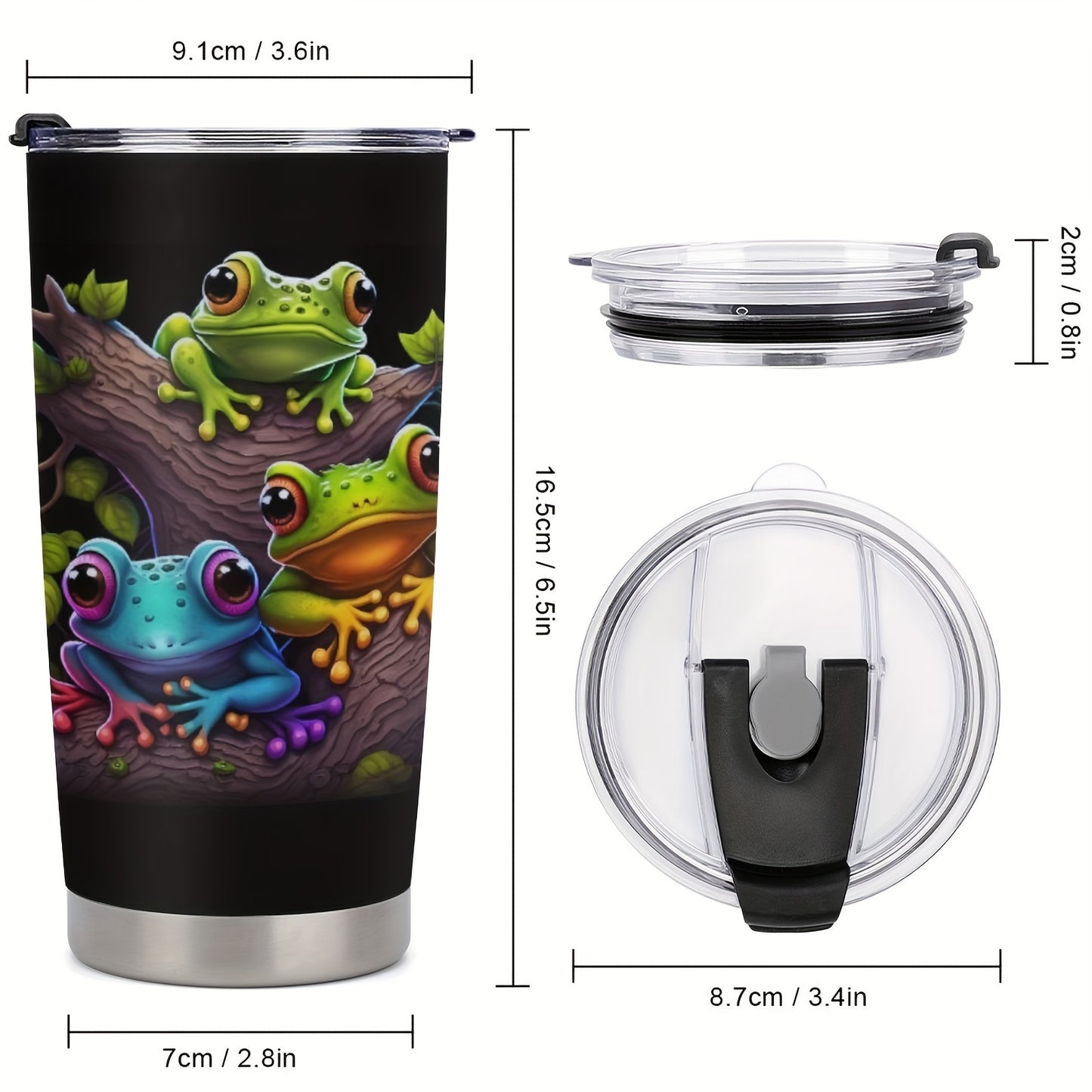 Tree Frog Design Tumbler - 20oz Stainless Steel Travel Mug with Leakproof Lid, Insulated Cup Keeps Hot & Cold, Unique Gift for Nature Lovers, Parents, Friends