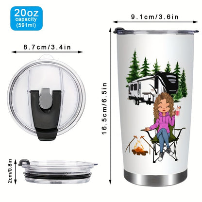 20oz Insulated Tumbler with Straw - Funny “Camping Queen” Printed Stainless Steel Cup, Leak-Proof Lid, Perfect Gift for Outdoor Lovers