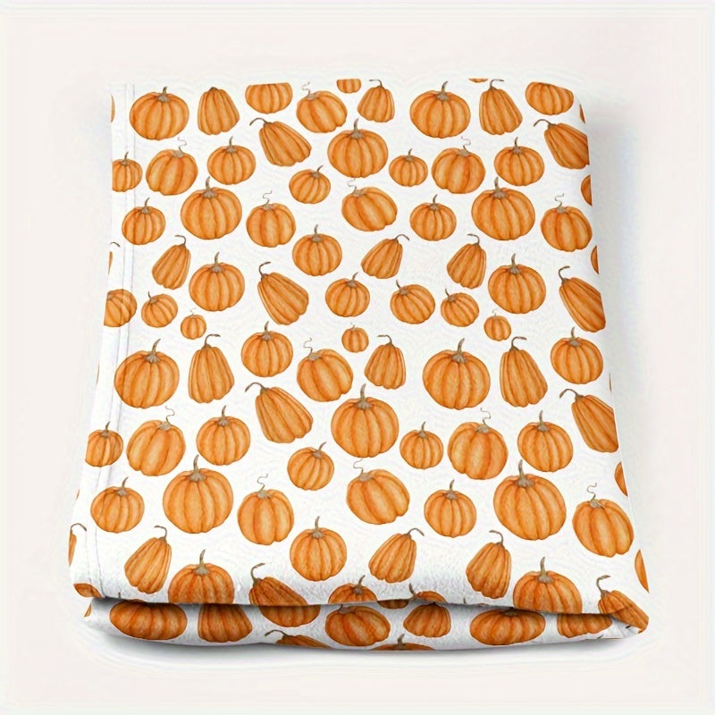 Cozy Fall & Winter Blanket - Pumpkin Print Flannel Throw, Soft Warm Machine Washable Gift for Thanksgiving Christmas