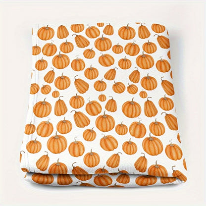 Cozy Fall & Winter Blanket - Pumpkin Print Flannel Throw, Soft Warm Machine Washable Gift for Thanksgiving Christmas
