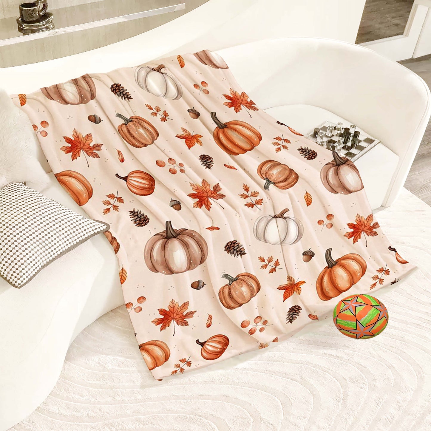 Pumpkin Spice Flannel Throw Blanket - Ultra-Soft Fall Leaf Print Fleece for Couch & Bed | Cozy All-Season Gift & Thanksgiving Home Decor