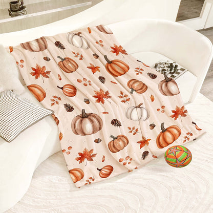 Pumpkin Spice Flannel Throw Blanket - Ultra-Soft Fall Leaf Print Fleece for Couch & Bed | Cozy All-Season Gift & Thanksgiving Home Decor