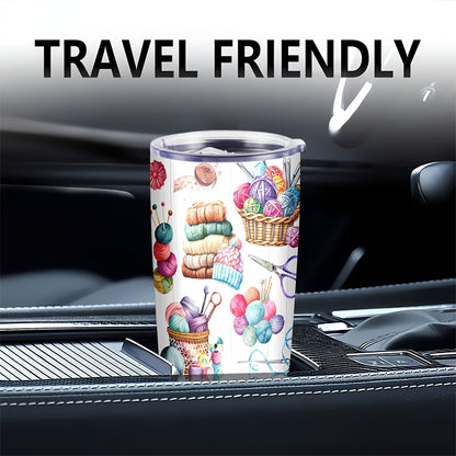 Stainless Steel Insulated Tumbler with Yarn Ball Print - Double Wall Thermal Coffee Cup Mug, Non-Slip & Reusable - Perfect Gift for Valentine's Day, Graduation, Birthday, Travel & Camping
