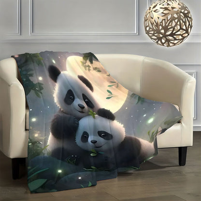 Cute Panda Hugging Moon Blanket - Super Soft Flannel Throw for Couch & Bed, All-Season Cozy Comfort Blankets Gift for Adults