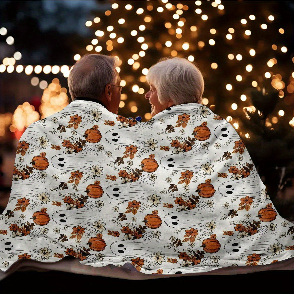Haunted Garden Flannel Throw Blanket - Elegant Spooky Ghost & Pumpkin Print, Year-Round Soft Warmth, Premium Halloween Decor & Gift
