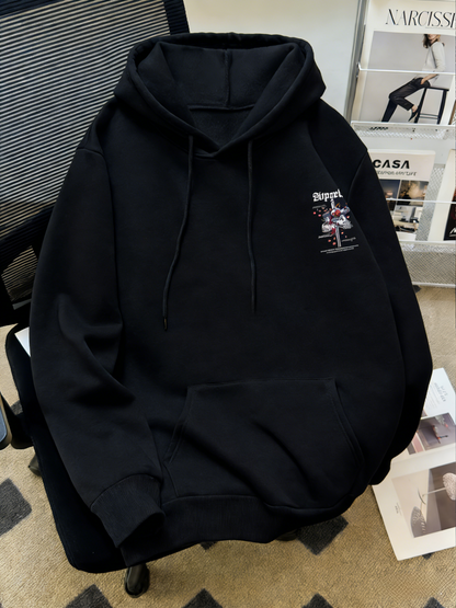 Skull & Cross Print Hoodie - Men's Dark Streetwear Pullover, Trendy Regular Fit Hooded Sweatshirt