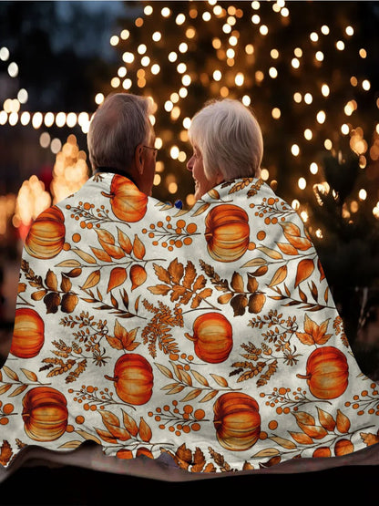Pumpkin Leaf Flannel Throw - All-Season Soft & Warm Blanket for Bed, Sofa, Camping, Multi-Use Fall Gift