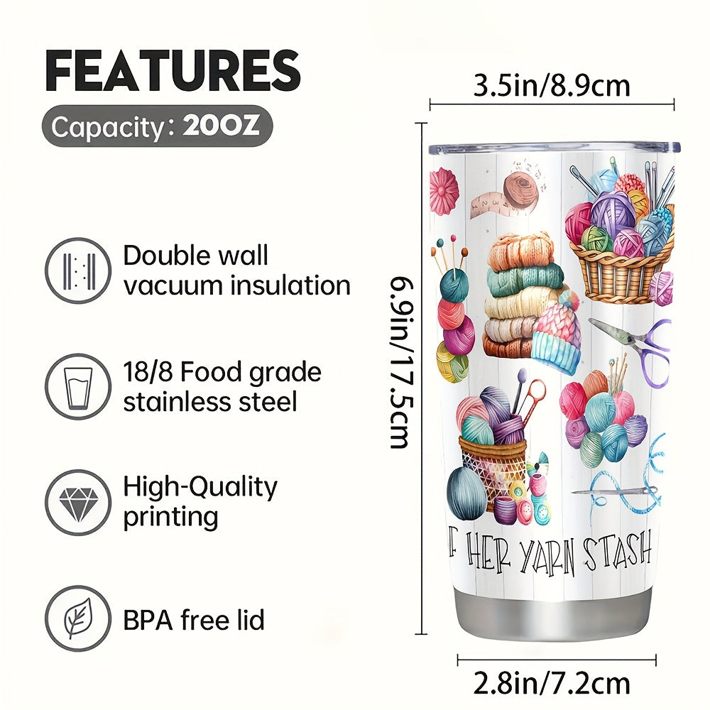 Stainless Steel Insulated Tumbler with Yarn Ball Print - Double Wall Thermal Coffee Cup Mug, Non-Slip & Reusable - Perfect Gift for Valentine's Day, Graduation, Birthday, Travel & Camping