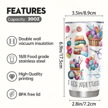 Stainless Steel Insulated Tumbler with Yarn Ball Print - Double Wall Thermal Coffee Cup Mug, Non-Slip & Reusable - Perfect Gift for Valentine's Day, Graduation, Birthday, Travel & Camping