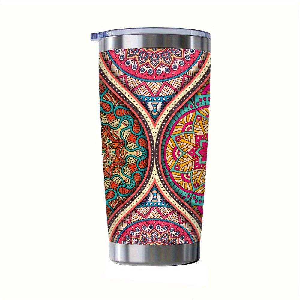20oz Mandala Insulated Travel Mug - Vibrant Colorful Thermos Cup with Leak-Proof Lid, Keeps Drinks Hot & Cold for Hours - Perfect Gift for Office, Sports, Yoga, Valentines & Mothers Day