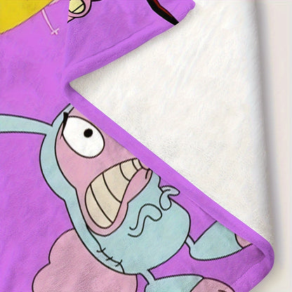 Cartoon Character Applique Thick Knit Blanket - Soft Polyester Year-Round Throw, Fun & Durable for Indoor & Outdoor Use, Machine Washable Animated Print