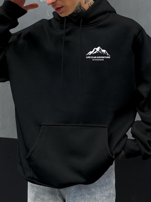 Geometric Print Hoodie - Men's Casual Pullover with Kangaroo Pocket | Long Sleeve Hooded Sweatshirt