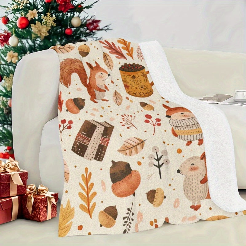 Autumn's Little Helper Throw - Squirrel & Fall Leaves on Plush Flannel, Cozy Harvest to Holiday Gift for Sofa & Camping