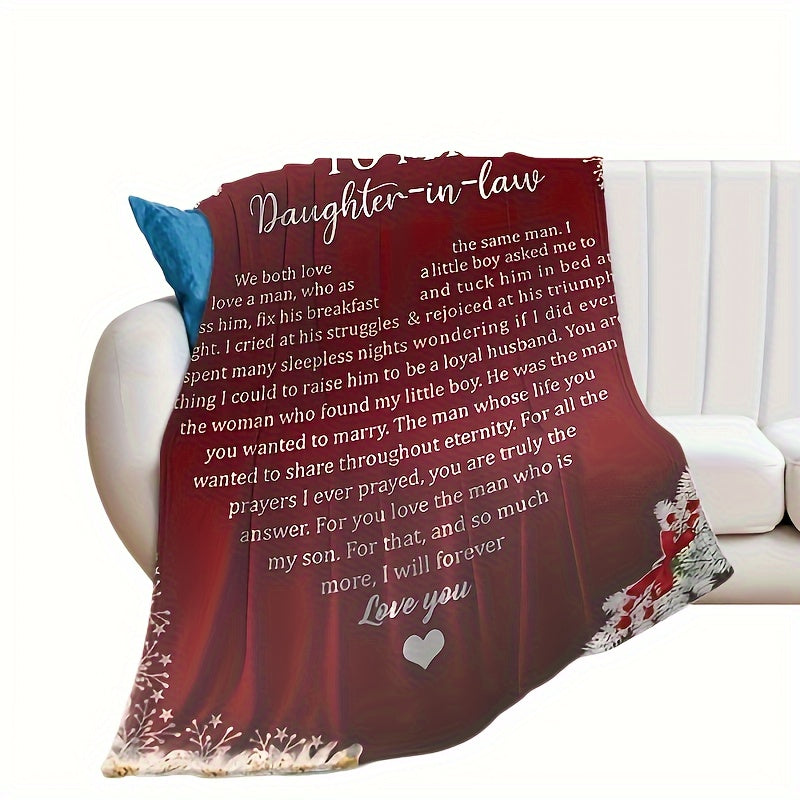 Welcome to the Family Heirloom - Burgundy Floral Flannel Throw, A Cherished Gift for New Daughter-in-Law, Wedding & Beyond
