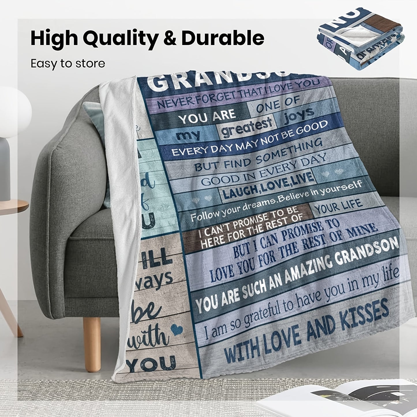 The Ultimate Christmas Gift for Grandson - Ultra-Soft Flannel Throw for Sofa, Office & Travel | A Cozy Hug from Grandma & Grandpa