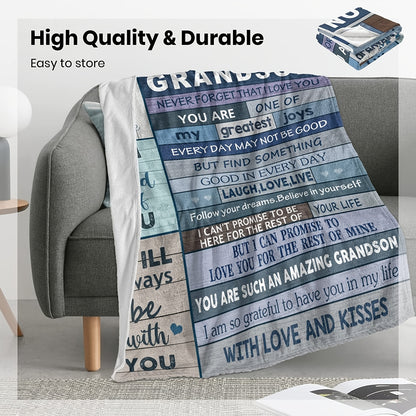 The Ultimate Christmas Gift for Grandson - Ultra-Soft Flannel Throw for Sofa, Office & Travel | A Cozy Hug from Grandma & Grandpa