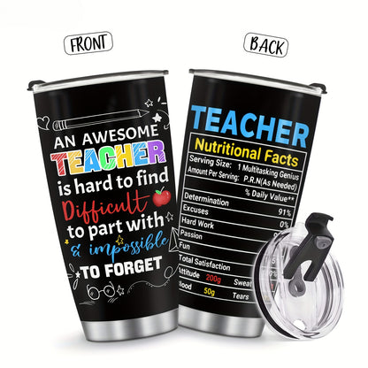20oz Teacher Tumbler - "Teacher Nutrition Facts" Stainless Steel Insulated Coffee Mug | Appreciation, Christmas & Birthday Gift for Teachers from Students