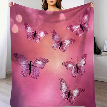 Crystal Butterfly Print Flannel Blanket - Ethereal & Shimmering Design, Ultra-Soft Lightweight & Warm, All-Season Gift for Home, Travel, Nature Lovers