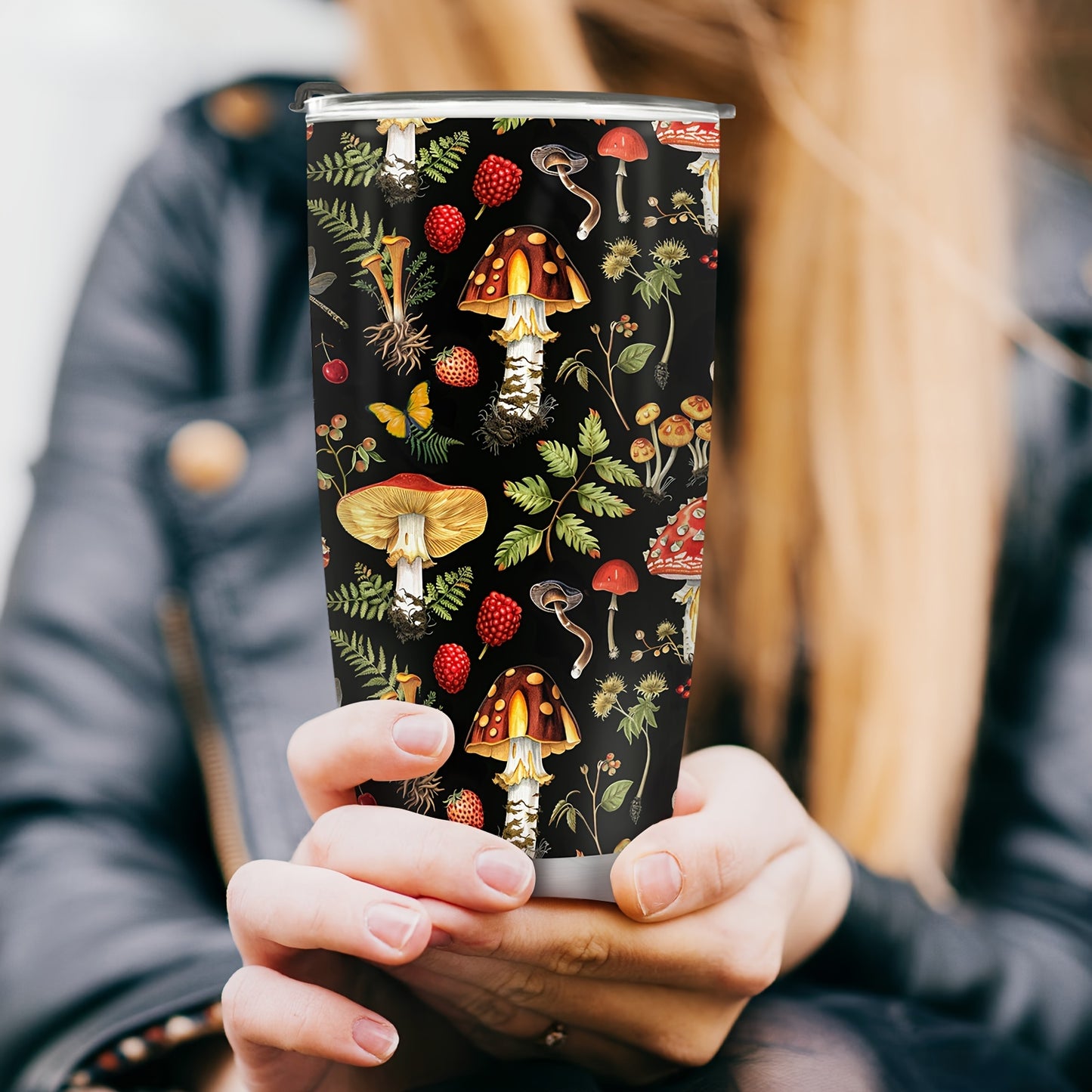 Mushroom Themed Tumbler 20oz - Foloda Stainless Steel with Lid, Perfect Gift for Christmas, Valentine's, Mother's Day & More