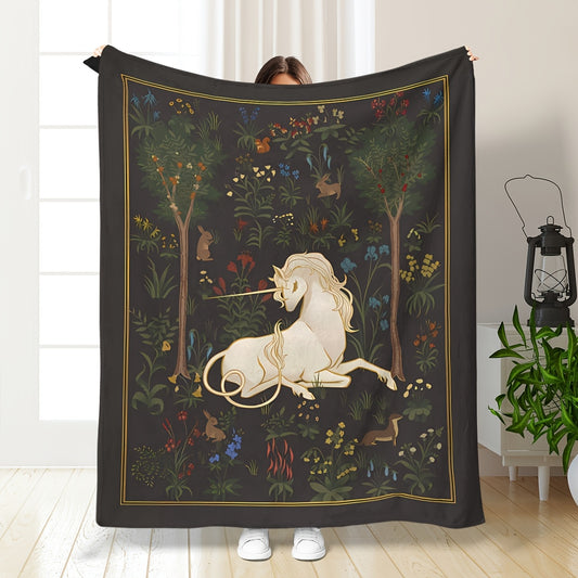 Enchanted Forest Unicorn Blanket - Whimsical Magic Print on Plush Flannel, All-Season Cozy Throw for Kids' Room, Travel & Fantasy Decor