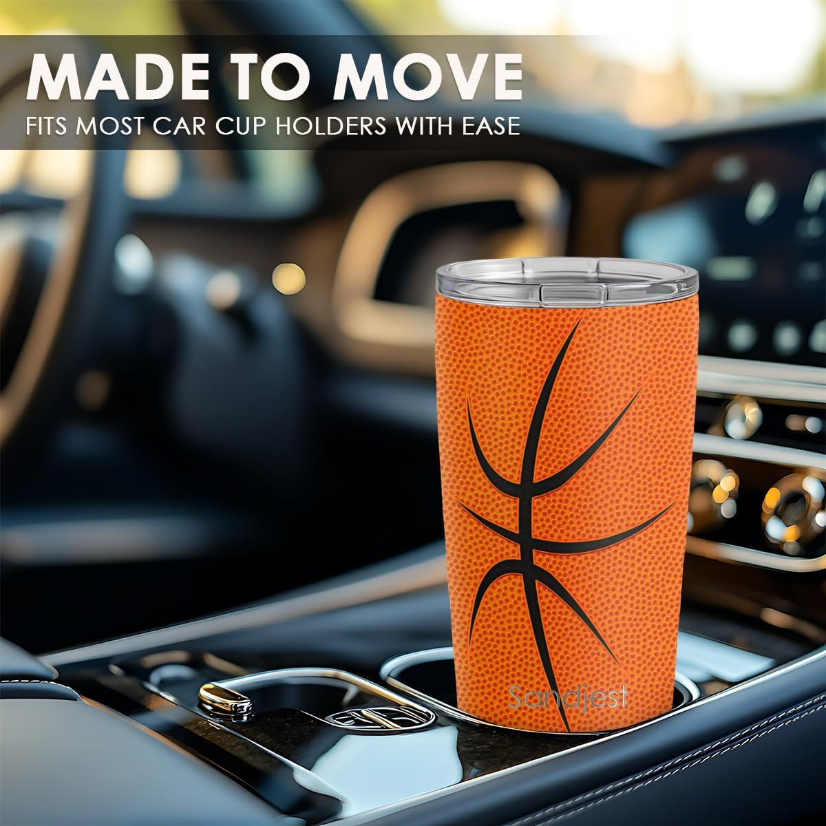 Basketball Insulated Tumbler 20oz - Stainless Steel Travel Mug with Non-Slip Grip, Sport Cup for Games & Training, Gift for Players, Coaches, Fans