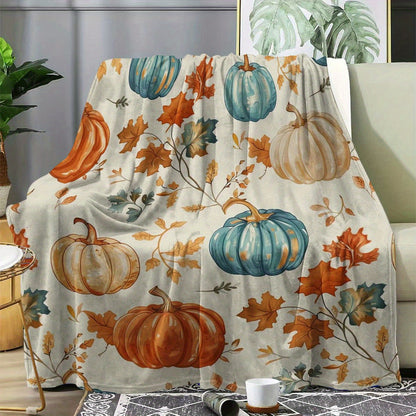 Autumn Harvest Flannel Throw Blanket | Cozy Pumpkin & Leaf Print Blankets for Home, Travel & Gifting