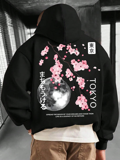 Sakura Moon Hoodie - Tokyo Inspired Graphic Pullover, Zen-Inspired Comfort for Everyday Wear | Soft, Relaxed Fit Men‘s Casual Wear