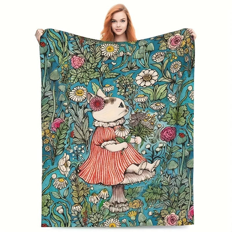 Turquoise Daisy Smiley Blanket | Plush Fleece Throw Blankets for a Dose of Joy & Comfort