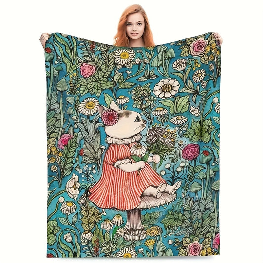 Turquoise Daisy Smiley Blanket | Plush Fleece Throw Blankets for a Dose of Joy & Comfort