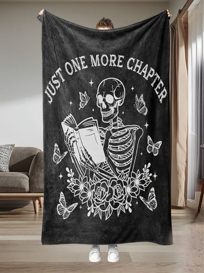 Book Lover's Skull Throw Blankets - Literary Design Flannel Blanket, Soft for Reading Nook, Bed, Sofa, Washable Gift
