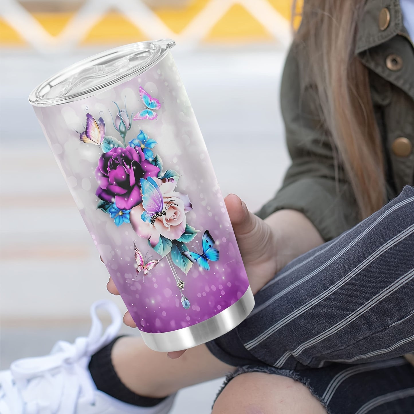 Thoughtful Gift for Parents - 20oz Elegant Floral Stainless Steel Tumbler, Double-Wall Vacuum Insulated Travel Mug | Keeps Drinks Hot/Cold, Hand Wash Care