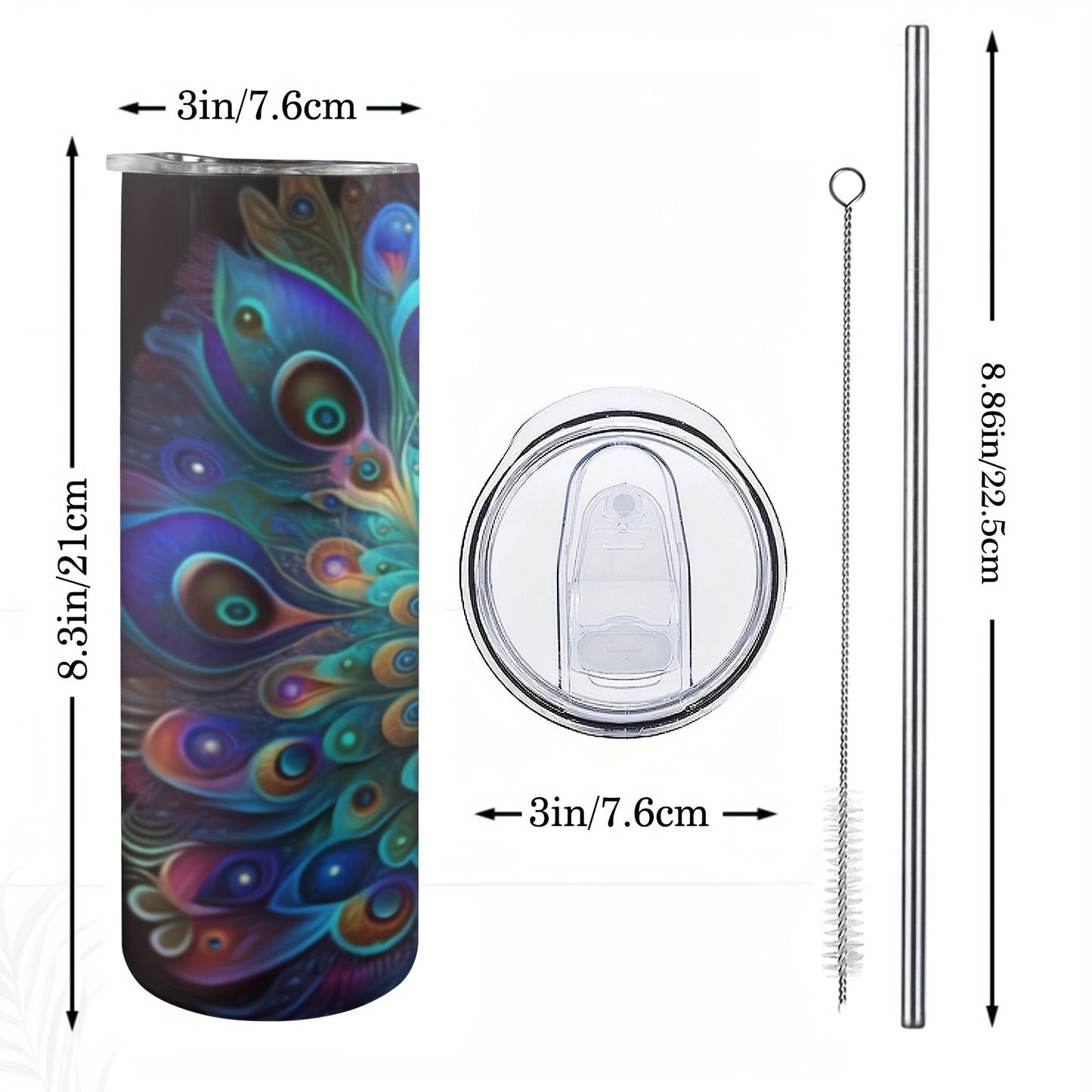 Neon Peacock Tumbler 20oz - Insulated Stainless Steel Cup with Straw & Lid | Vibrant Gift for Women, Girls, Birthday & Festivals, Hand Wash Only