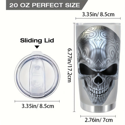 Skull Design Tumbler 20oz - Gothic Stainless Steel Insulated Coffee Mug | Double Wall Vacuum, Leakproof, Halloween & Dark Aesthetic Gift