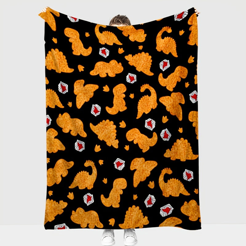 Dinosaur Chicken Nugget Flannel Blanket - Hilarious Dino Snack Design, All-Season Cozy Throw for Couch, Gaming, Camping, Fun Gift for Nugget Lovers