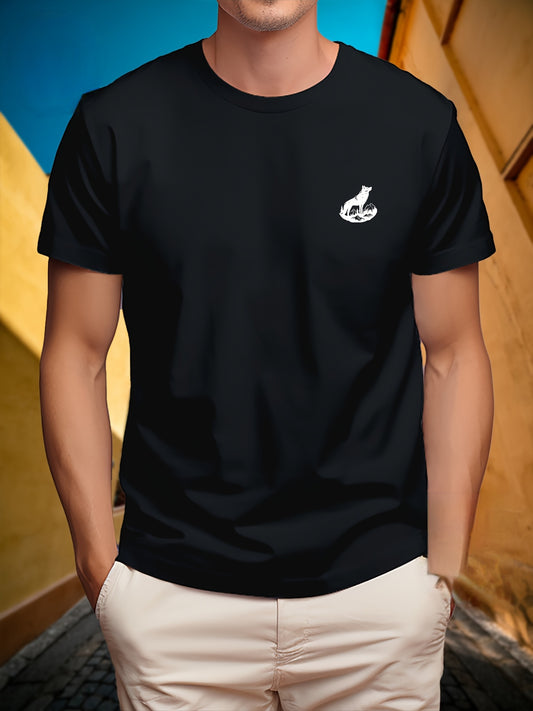 Fashion Wolf Print T-Shirt for Men | Black & White Graphic Tee Shirts Top for Gym, Office & Daily Wear