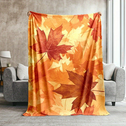 Vibrant Fall Maple Leaf Flannel Blanket - Soft & Warm, for Home, Office, Camping & Holiday Gifting
