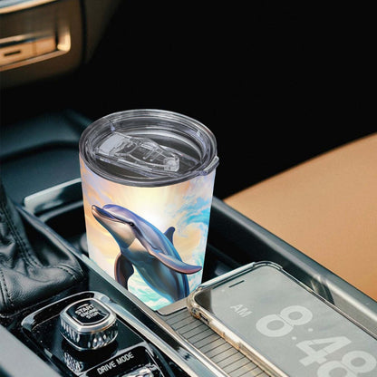Dolphin Print 20oz Insulated Tumbler - Stainless Steel Travel Mug with Leak-Proof Lid, Double Wall Vacuum - BPA-Free Ocean Waves Design, Perfect Gift for Dolphin Lovers, Family & Friends
