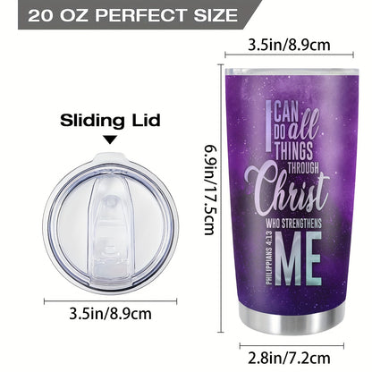"I Can Do All Things Through Christ" 20oz Stainless Steel Tumbler - Double Wall Vacuum Insulated Travel Mug with Inspirational Quote | Christian Gift