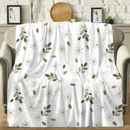 Chrysanthemum Print Flannel Throw Blanket - Fall Winter Cozy Blanket, Soft & Warm for Couch, Bed, Office, Seasonal Home Decor & Thoughtful Gift Idea