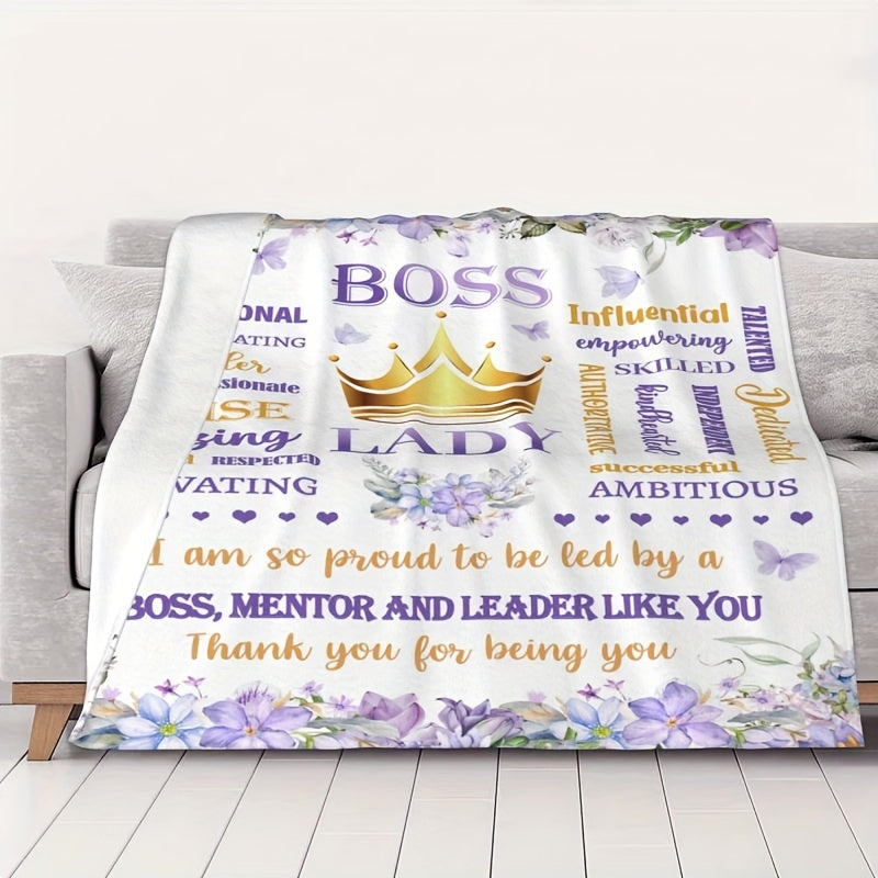 Flannel Wool Throw with Inspirational Quote - Modern Print, Machine Washable | Versatile All-Season Blanket for Home Office Decor & Corporate Gifts