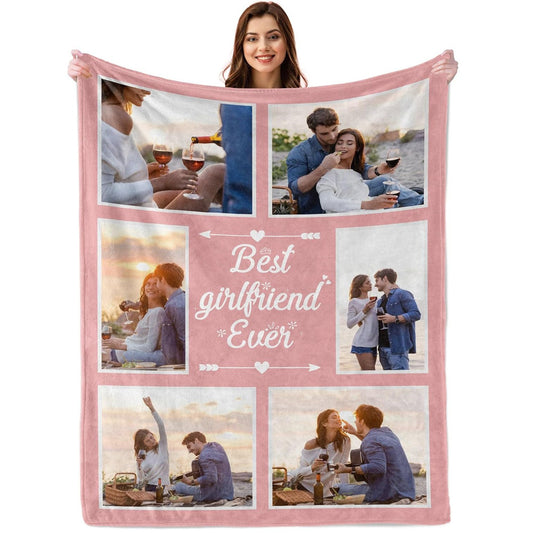 Custom Geometric Photo Blanket - Personalized Couple & Text Design, Modern All-Season Gift for Anniversary, Wedding, Christmas - Unique Keepsake Throw