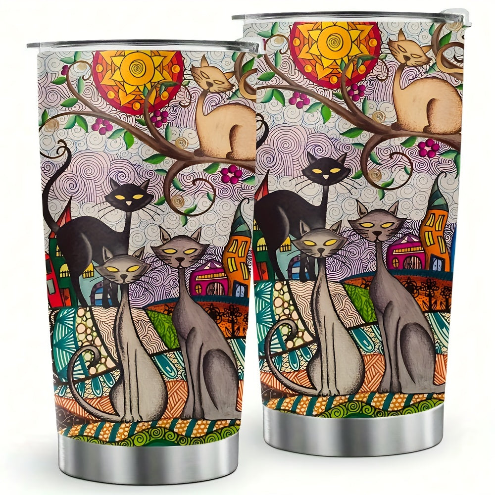 Wearable Feline Art Tumbler - 20oz Gallery-Worthy Print on Insulated Stainless Steel, A Vibrant Gift for Connoisseurs & Cat Lovers