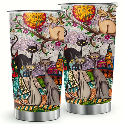 Wearable Feline Art Tumbler - 20oz Gallery-Worthy Print on Insulated Stainless Steel, A Vibrant Gift for Connoisseurs & Cat Lovers